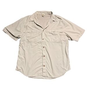 Men's Sz‎ L Hiking Gray Button Up Short Sleeve Pockets White Sierra Shirt